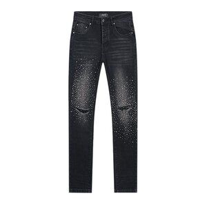 AMIRI Black Distressed Jeans with Silver Accents